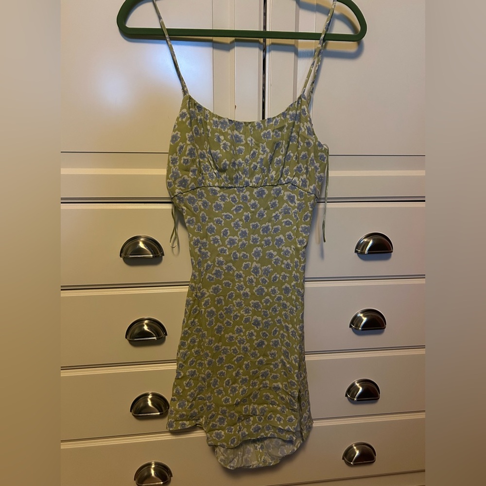 Pull&Bear Floral Mini Dress in Green and Blue